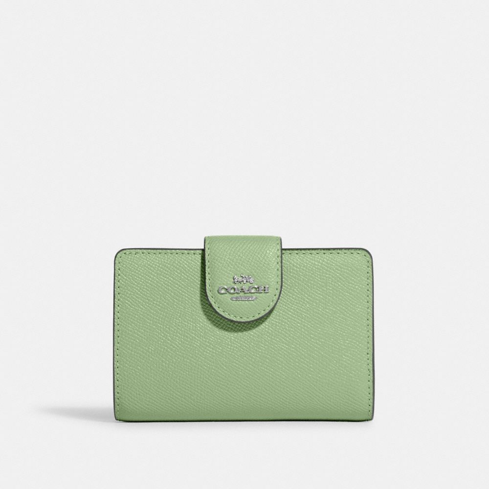 COACH 6390 Medium Corner Zip Wallet Silver/Pale Pistachio