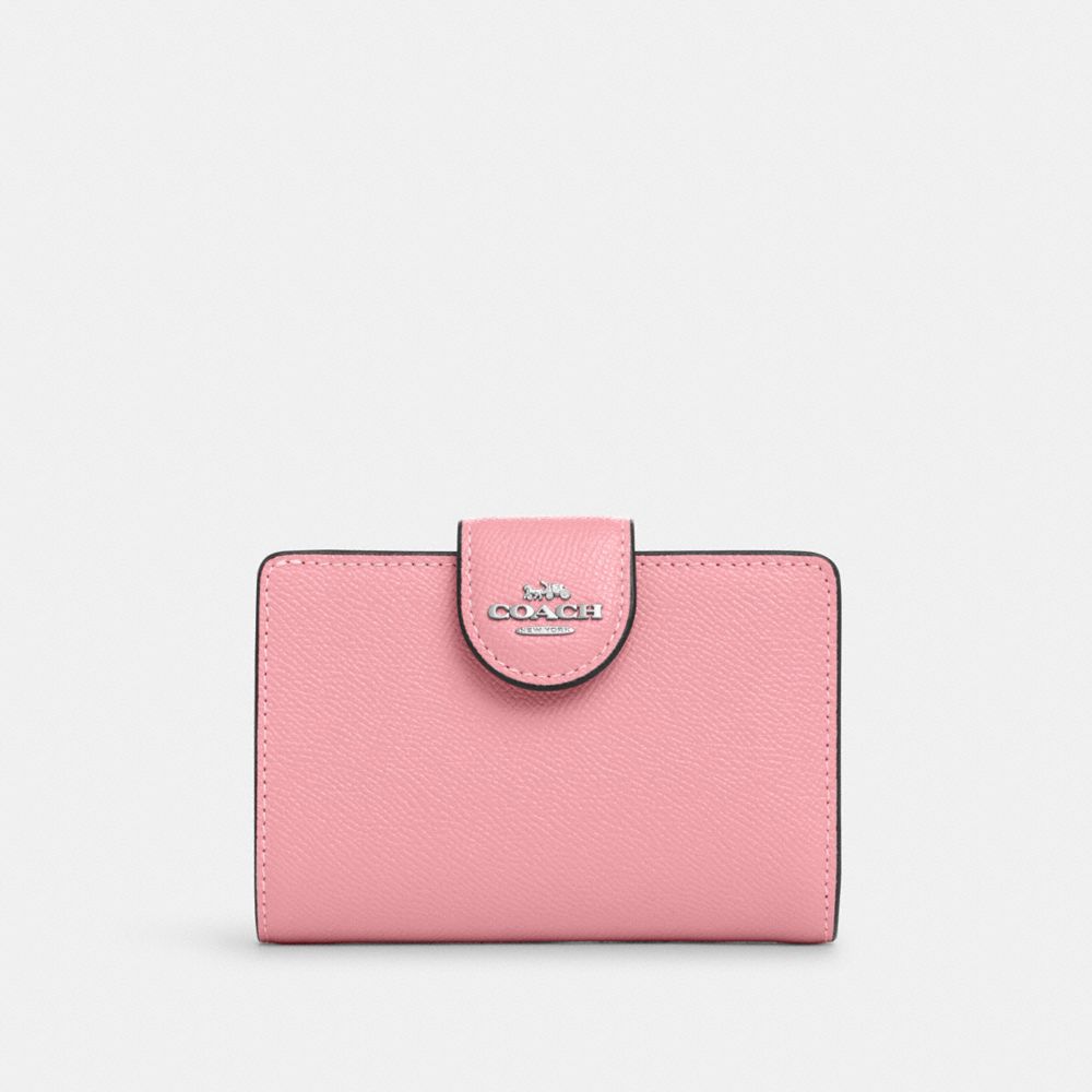 COACH 6390 Medium Corner Zip Wallet SILVER/FLOWER PINK