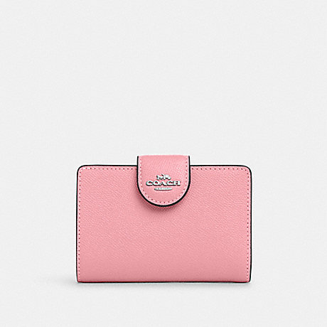 COACH 6390 Medium Corner Zip Wallet Silver/Flower-Pink