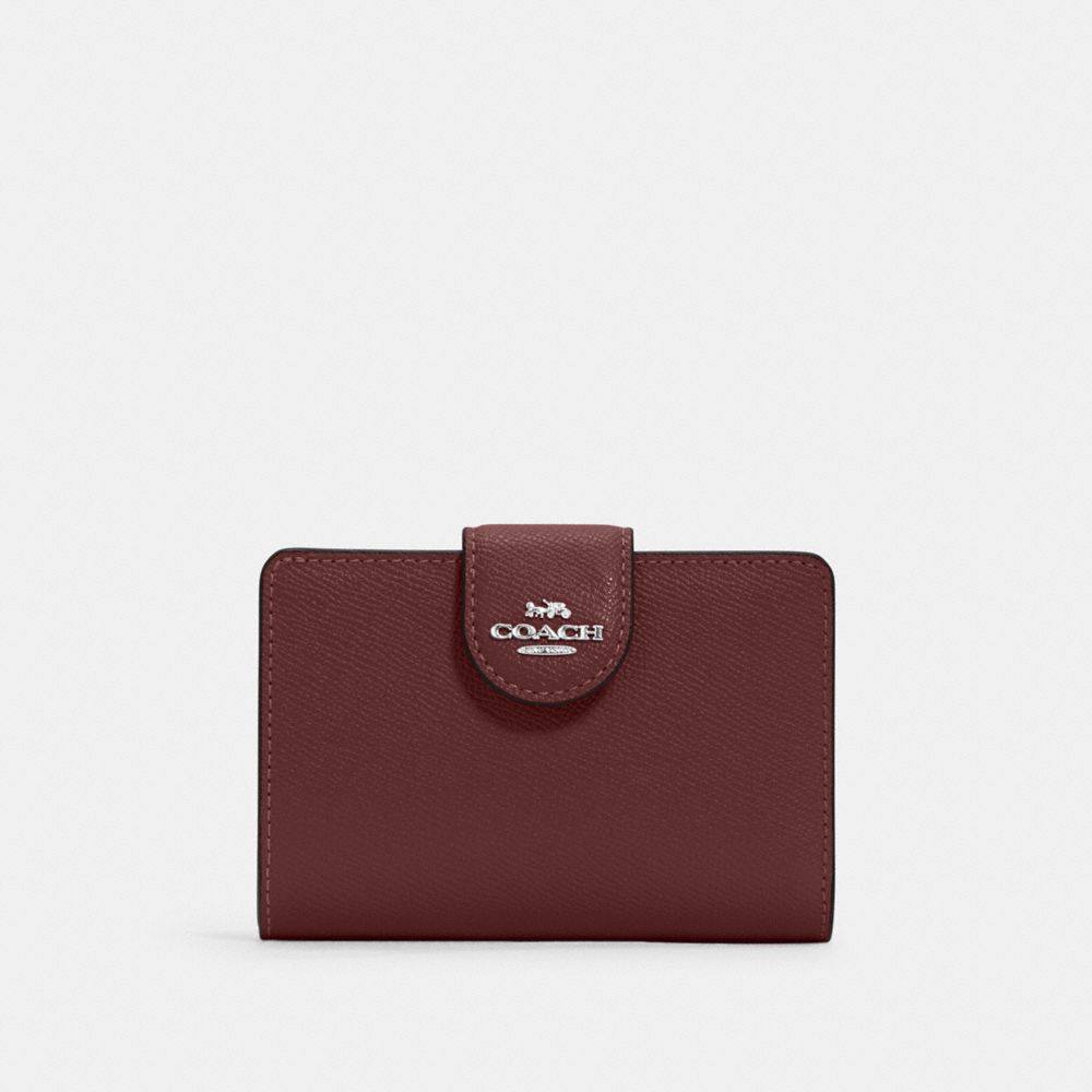 COACH 6390 Medium Corner Zip Wallet SILVER/WINE