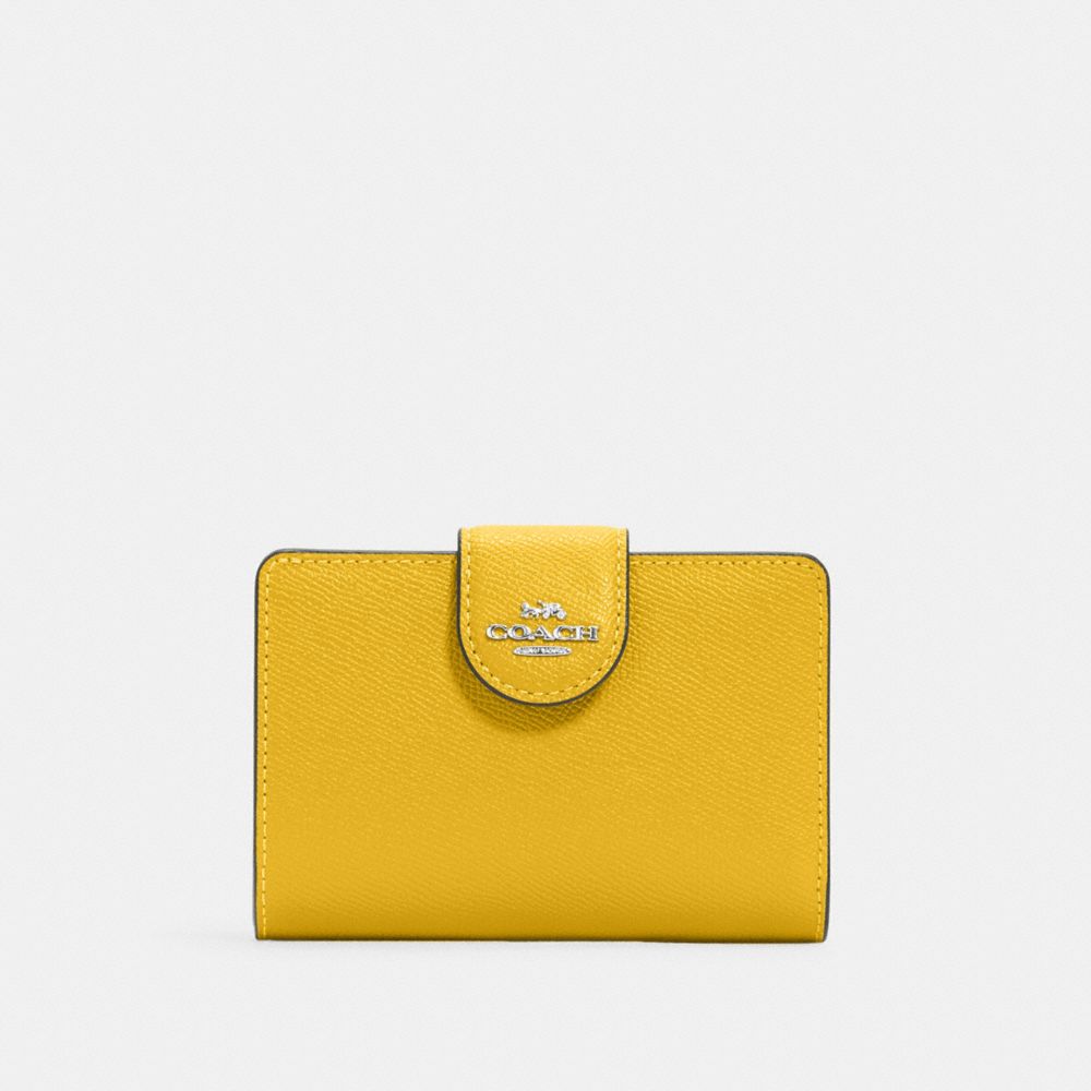 COACH 6390 Medium Corner Zip Wallet Silver/Canary