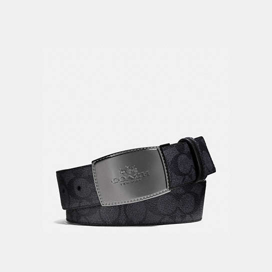 64084 - Stitched Plaque Buckle Cut To Size Reversible Belt, 38 Mm Charcoal/Black