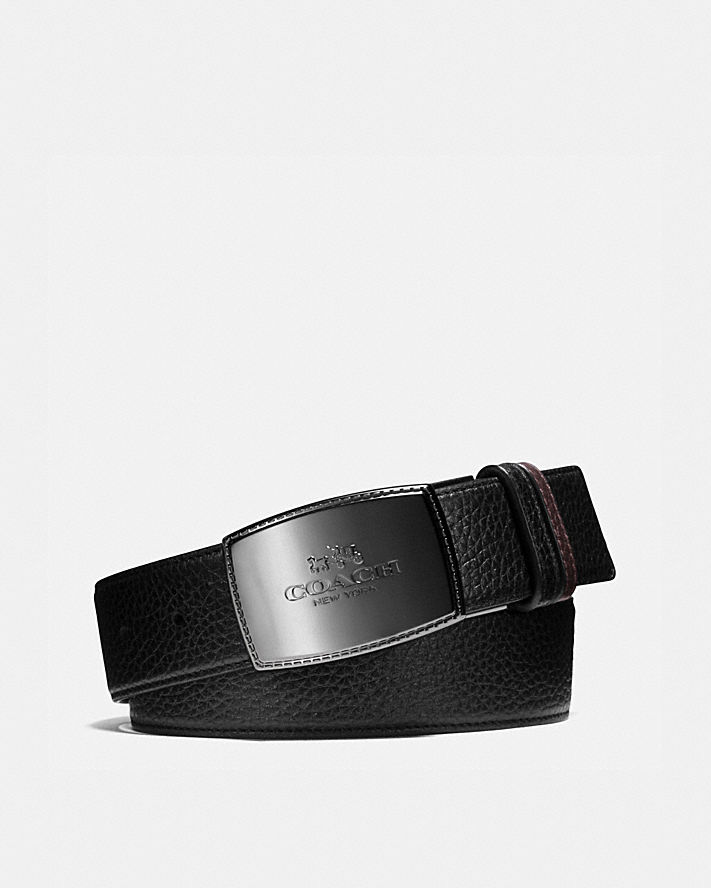 STITCHED PLAQUE BUCKLE CUT-TO-SIZE REVERSIBLE BELT, 38MM