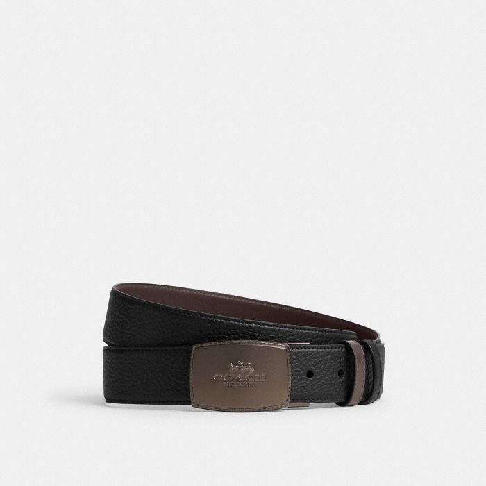 STITCHED PLAQUE BUCKLE CUT-TO-SIZE REVERSIBLE BELT, 38MM