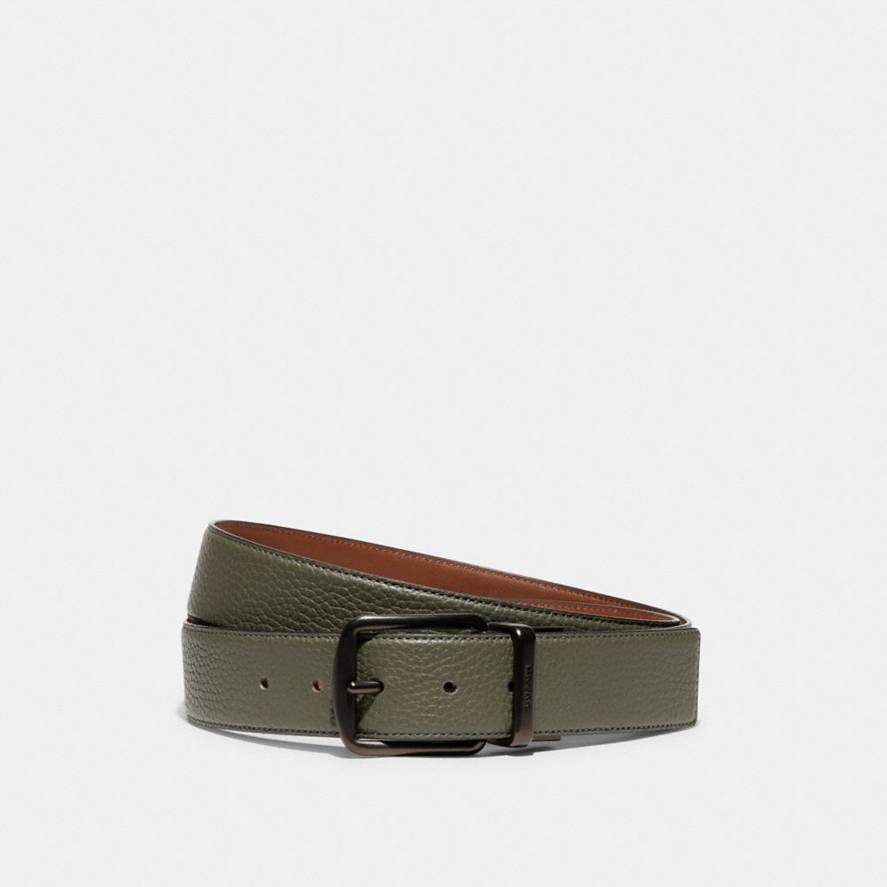 COACH 64099 Harness Buckle Cut To Size Reversible Belt, 38 Mm Army Green/Saddle