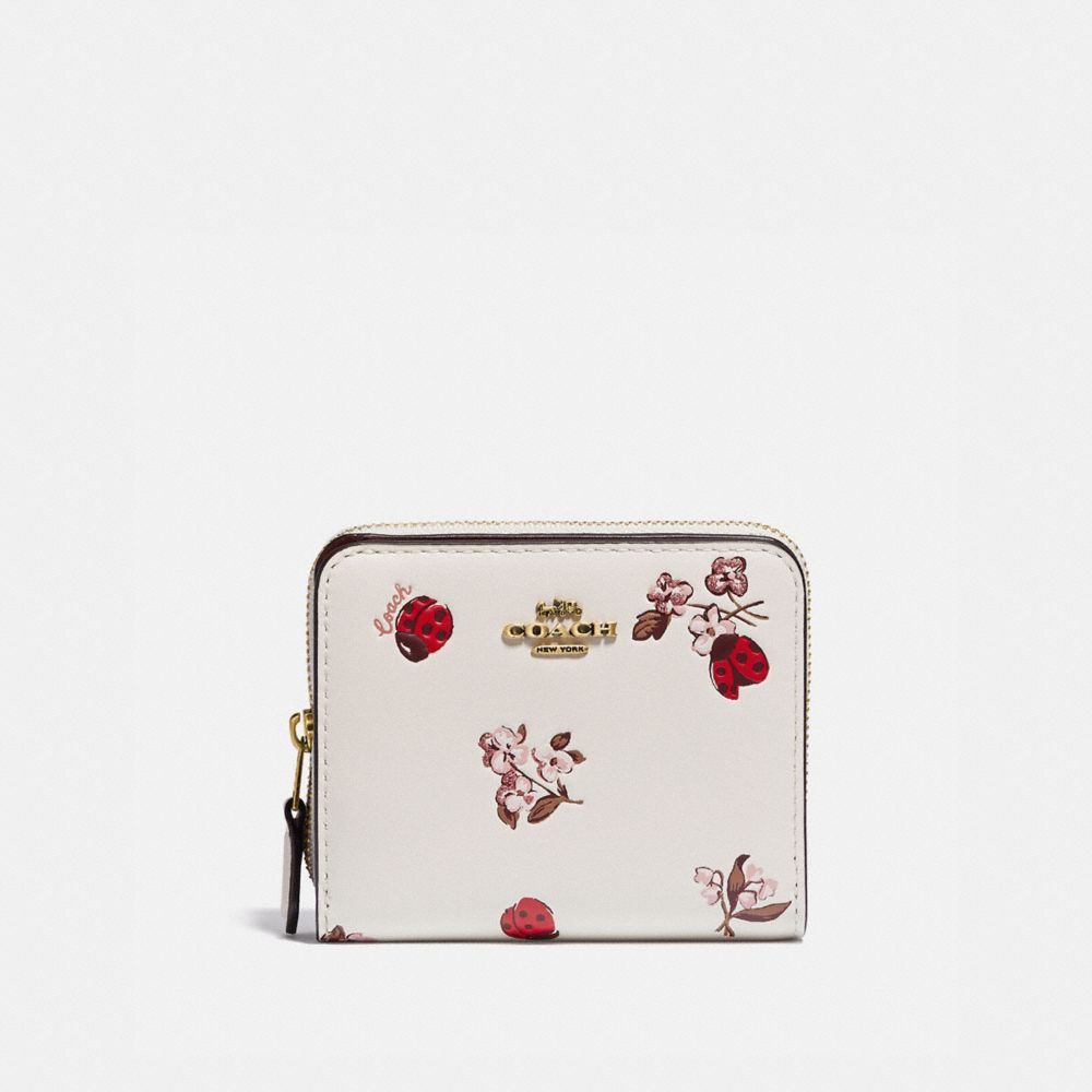 COACH 6412 Billfold Wallet With Ladybug Floral Print BRASS/CHALK POWDER PINK MULTI