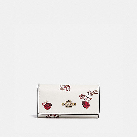 COACH Six Ring Key Case With Ladybug Floral Print - BRASS/CHALK POWDER PINK MULTI - 6419