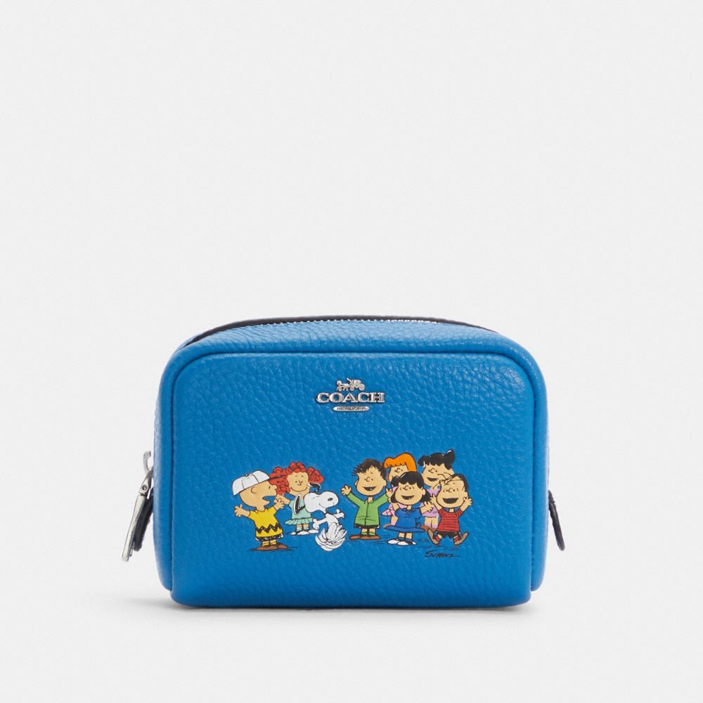 COACH 6447 Coach X Peanuts Mini Boxy Cosmetic Case With Snoopy And Friends SV/VIVID BLUE