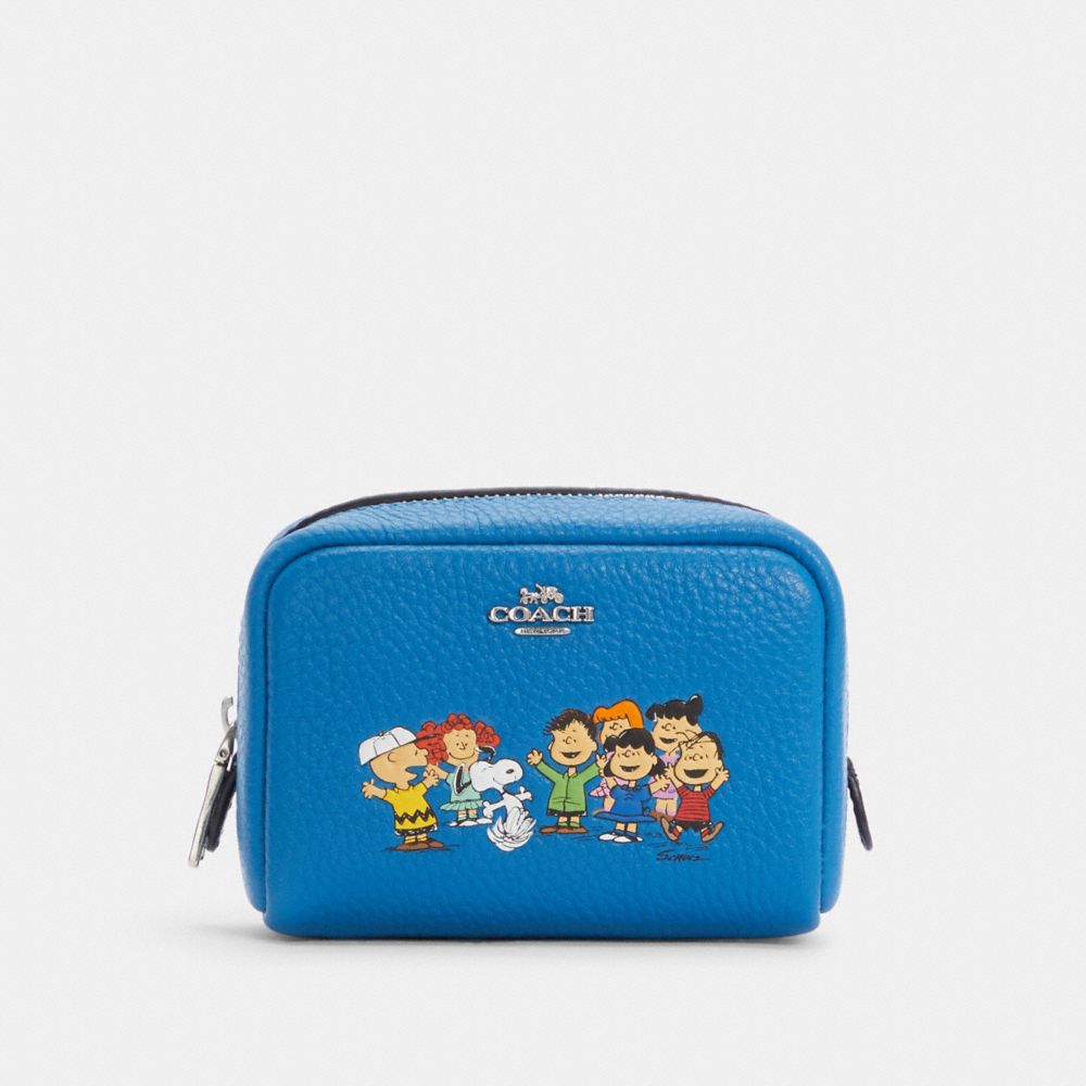 COACH 6447 COACH X PEANUTS MINI BOXY COSMETIC CASE WITH SNOOPY AND FRIENDS SV/VIVID BLUE