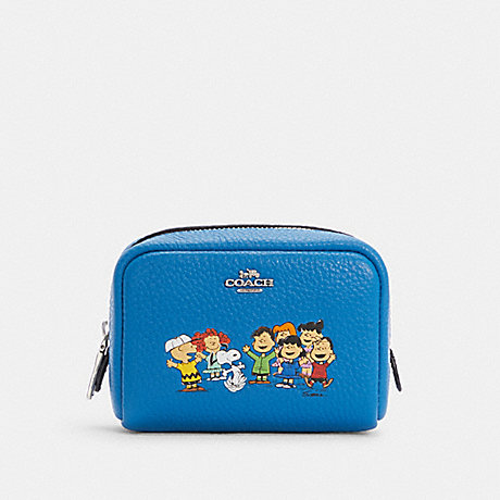 COACH COACH X PEANUTS MINI BOXY COSMETIC CASE WITH SNOOPY AND FRIENDS - SV/VIVID BLUE - 6447