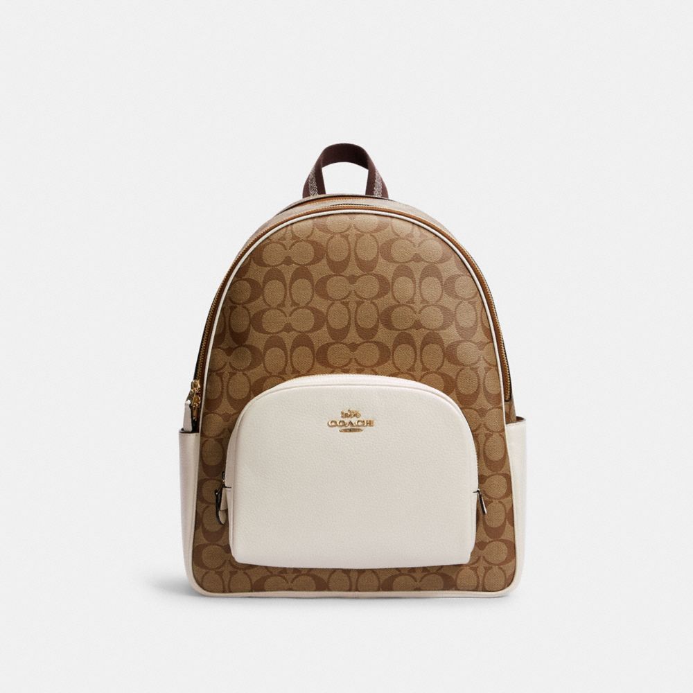 LARGE COURT BACKPACK IN SIGNATURE CANVAS - 6495 - IM/KHAKI/CHALK