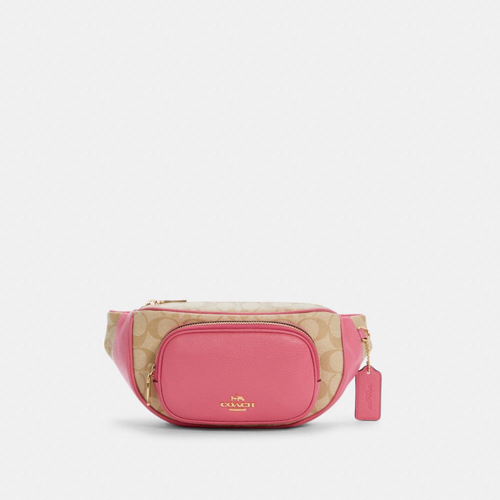 COACH COURT BELT BAG IN SIGNATURE CANVAS - IM/LIGHT KHAKI/CONFETTI PINK - 6548