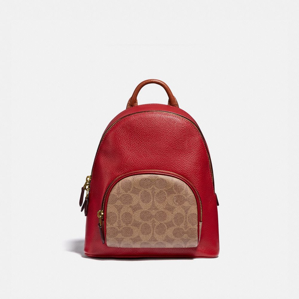 CARRIE BACKPACK 23 IN COLORBLOCK SIGNATURE CANVAS - B4/TAN RED APPLE MULTI - COACH 657