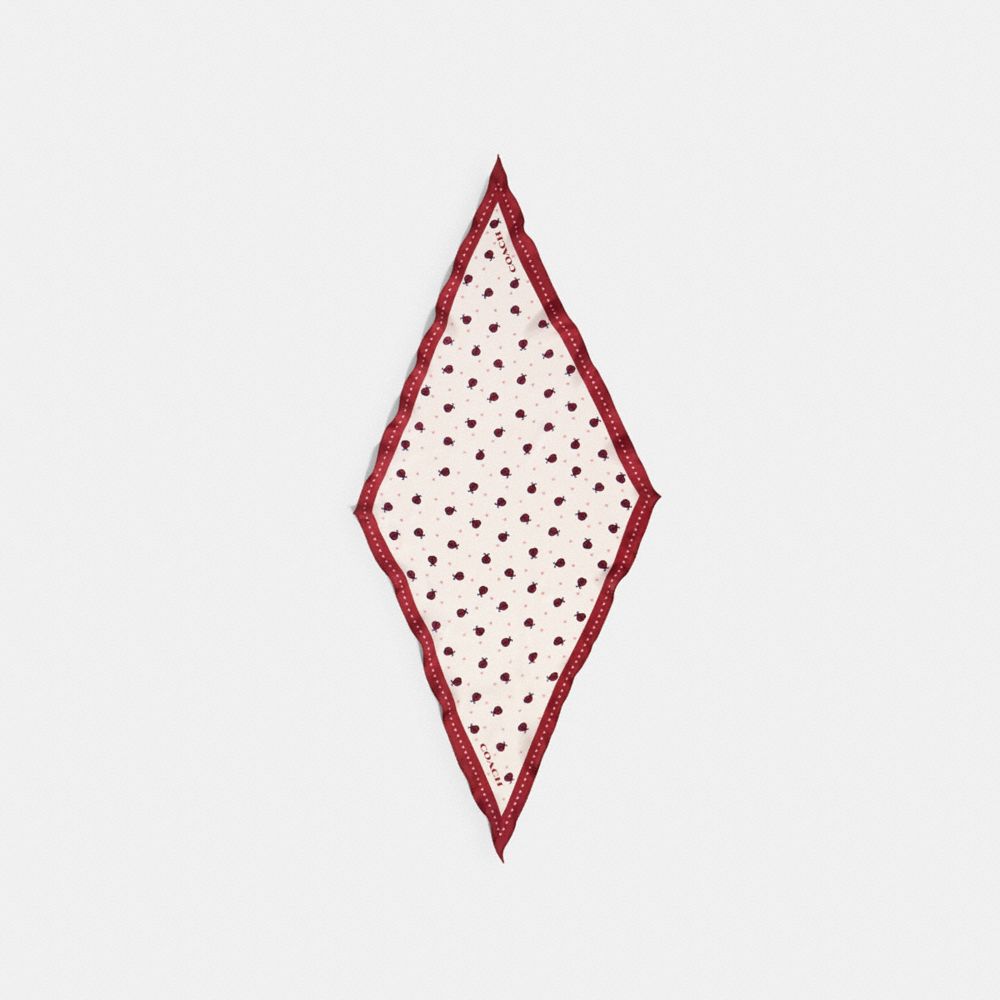 LADYBUG PRINT SILK DIAMOND SCARF - 662 - CHALK/RED