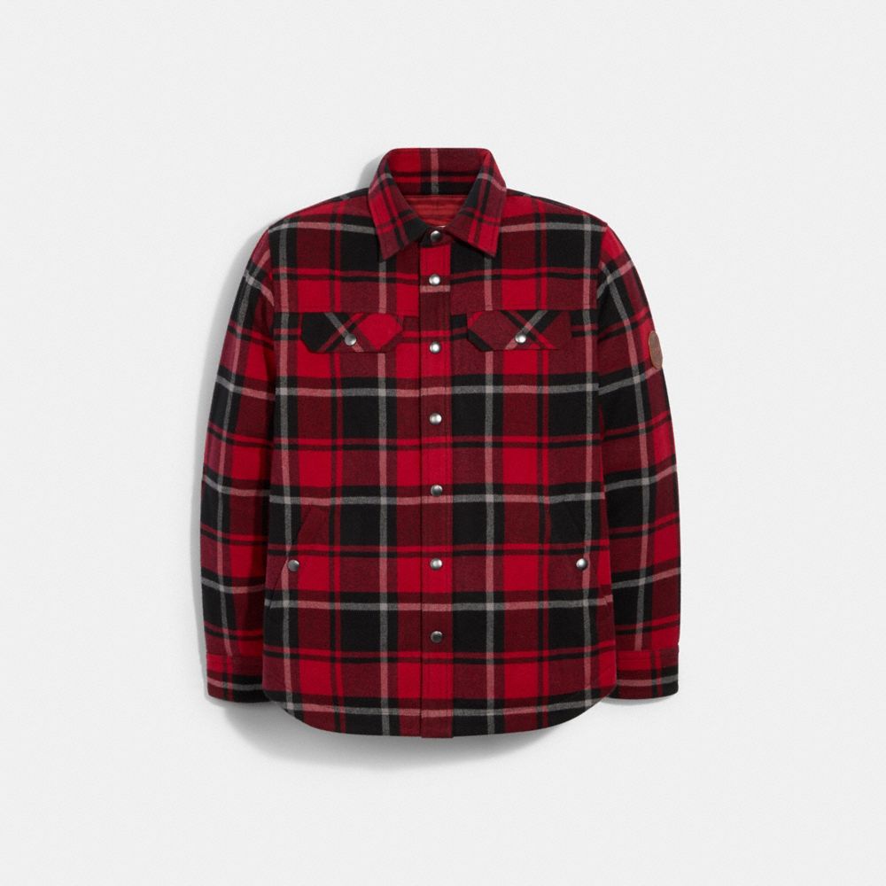 COACH 6632 - QUILTED PLAID SHIRT JACKET CHERRY PLAID