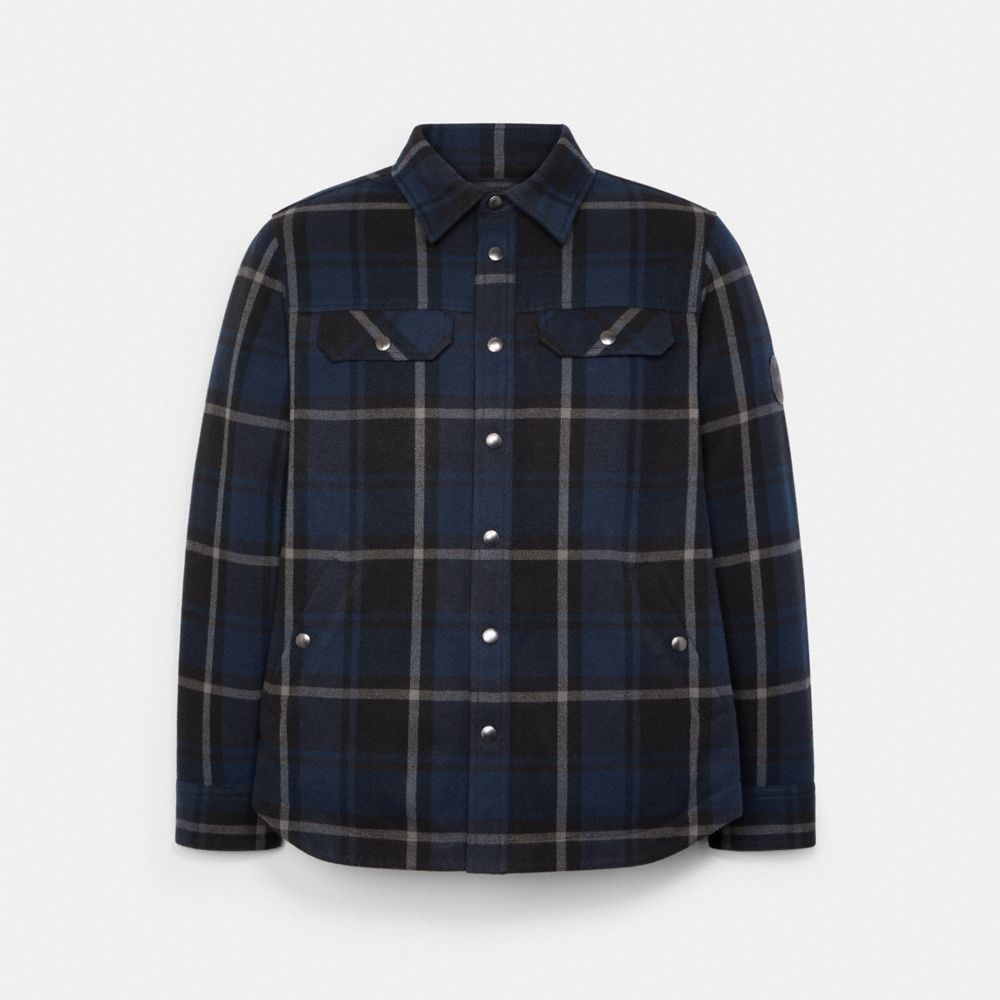COACH 6632 Quilted Plaid Shirt Jacket JANE-PLAID-NAVY