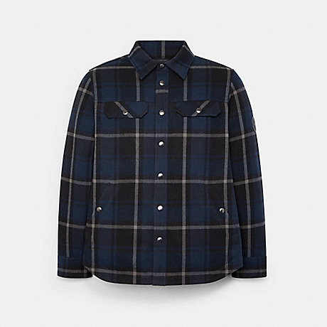 COACH Quilted Plaid Shirt Jacket - JANE PLAID NAVY - 6632