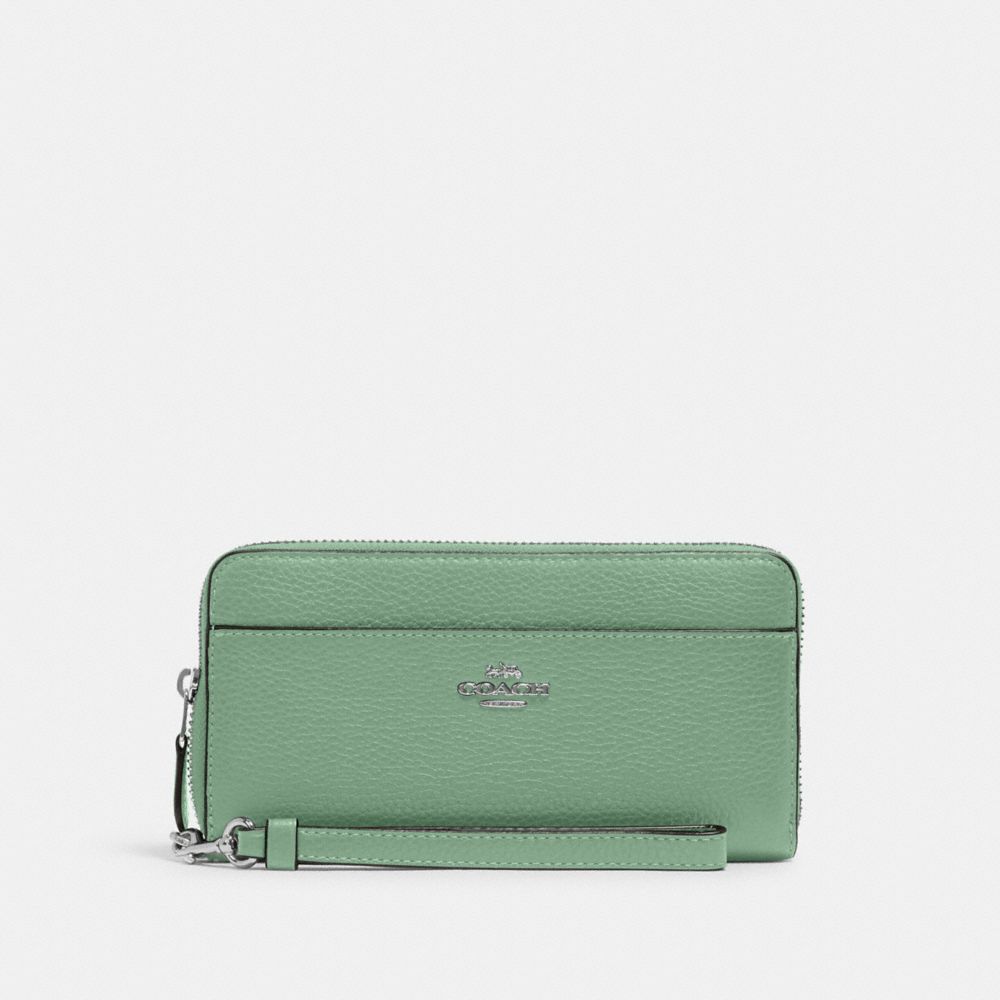 COACH 6643 Accordion Zip Wallet With Wristlet Strap SV/WASHED GREEN
