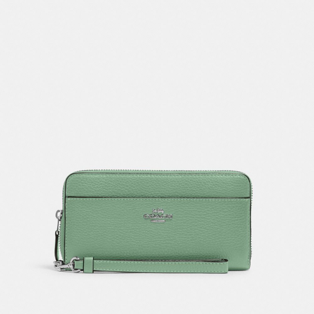 COACH 6643 ACCORDION ZIP WALLET WITH WRISTLET STRAP SV/WASHED GREEN