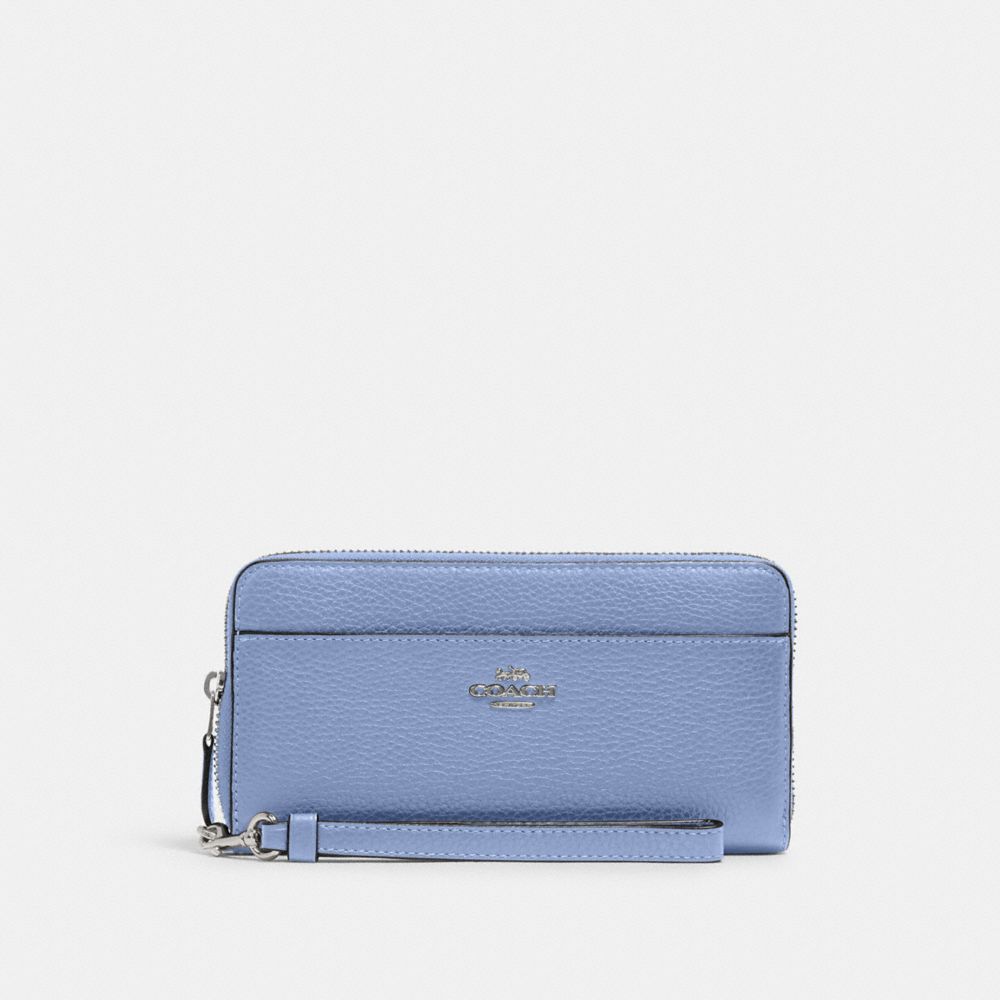 COACH ACCORDION ZIP WALLET WITH WRISTLET STRAP - SV/PERIWINKLE - 6643