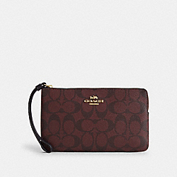 Large Corner Zip Wristlet In Signature Canvas - 6648 - Gold/Oxblood Multi