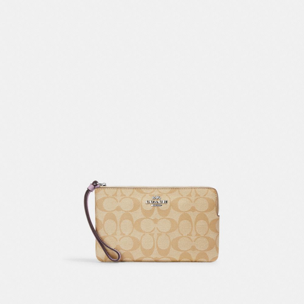 COACH Large Corner Zip Wristlet In Signature Canvas With Stripe 