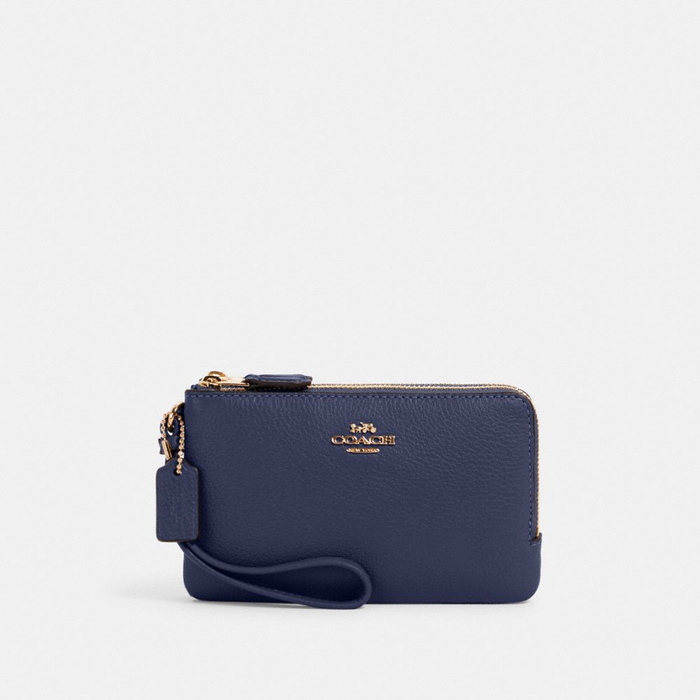 Double Corner Zip Wristlet - 6649 - Gold/Cobalt