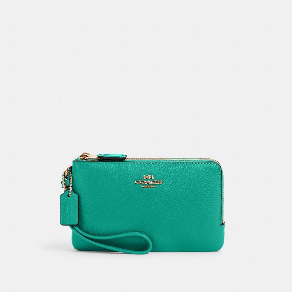 COACH DOUBLE CORNER ZIP WRISTLET - IM/GREEN - 6649