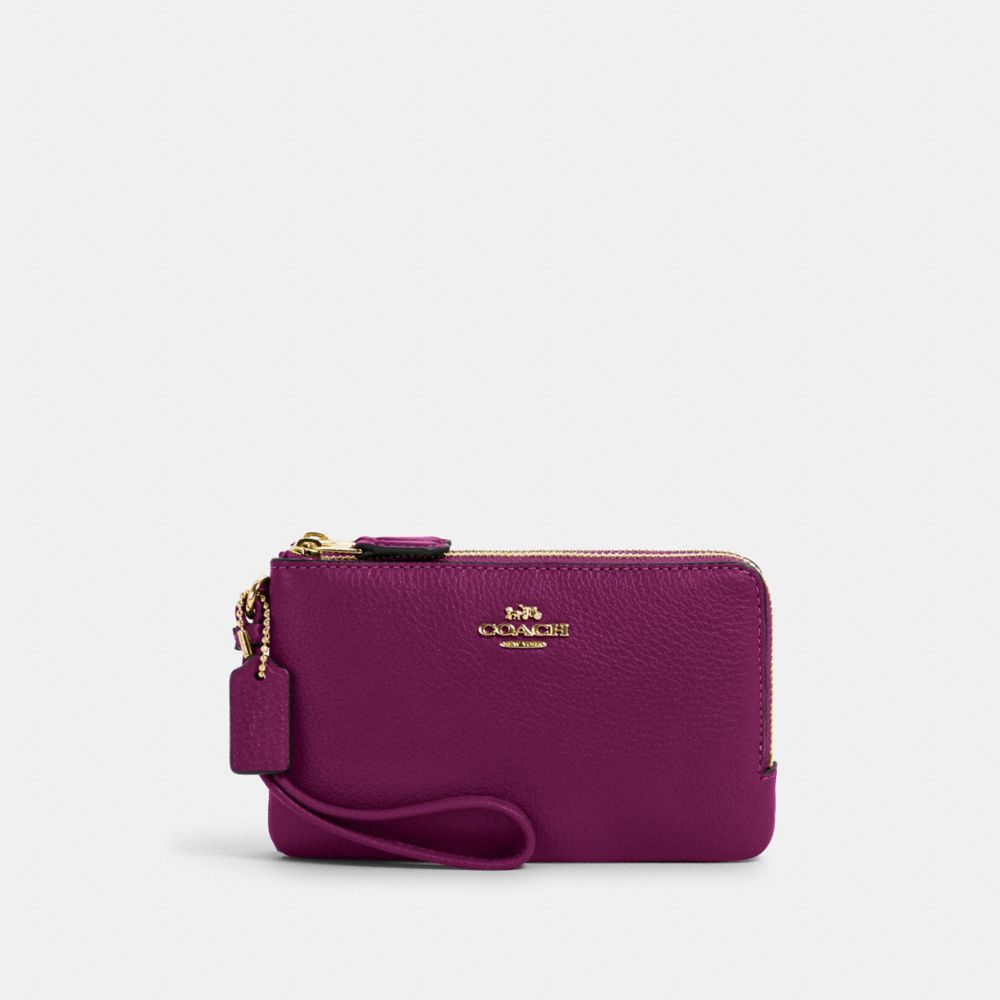 COACH 6649 Double Corner Zip Wristlet IM/DARK MAGENTA