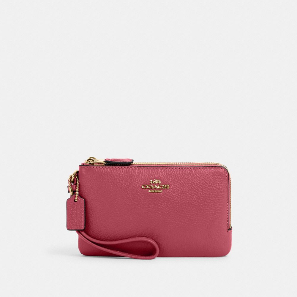 COACH 6649 Double Corner Zip Wristlet GOLD/ROUGE