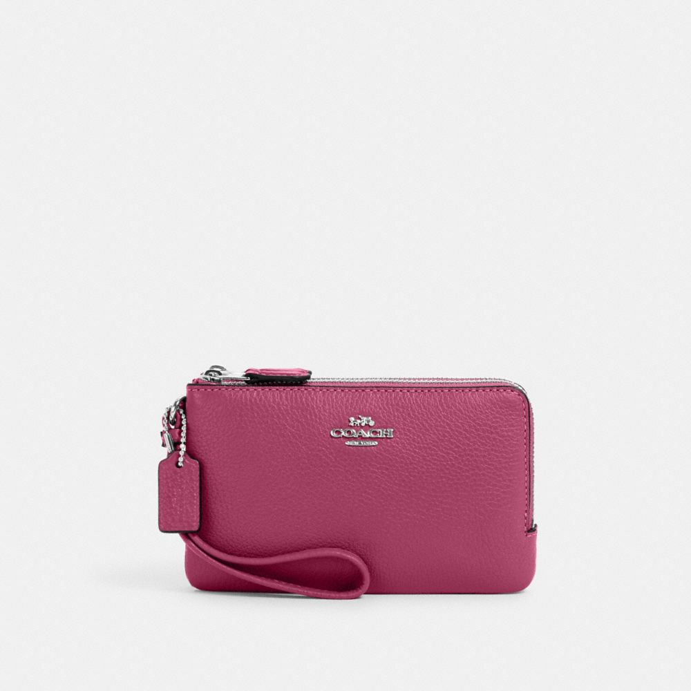 COACH 6649 Double Corner Zip Wristlet Silver/Light Raspberry