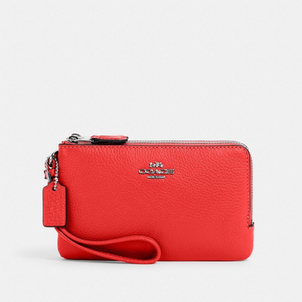 DOUBLE CORNER ZIP WRISTLET - SV/BRIGHT POPPY - COACH 6649