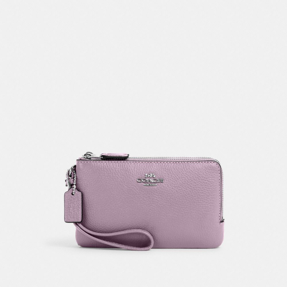 COACH 6649 Double Corner Zip Wristlet SV/SOFT LILAC