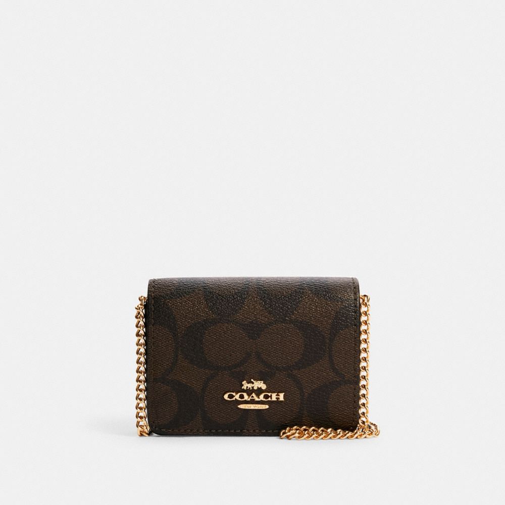 COACH 6650 Mini Wallet On A Chain In Signature Canvas IM/BROWN BLACK