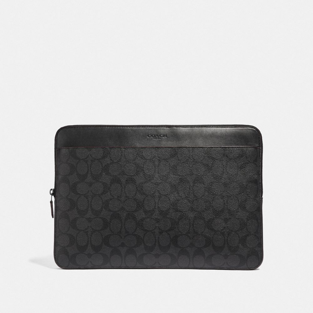 COACH 66552 Laptop Case In Signature Canvas BLACK/BLACK/OXBLOOD