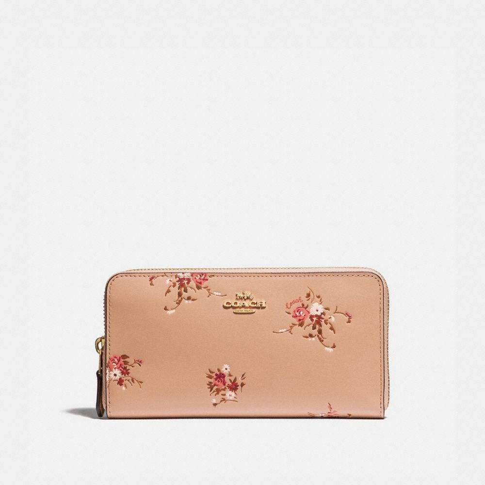 COACH ACCORDION ZIP WALLET WITH FLORAL BUNDLE PRINT - BEECHWOOD FLORAL/GOLD - 66568