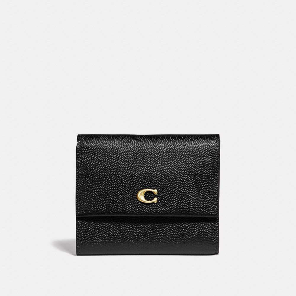 COACH 66571 SMALL FLAP WALLET BLACK/BRASS