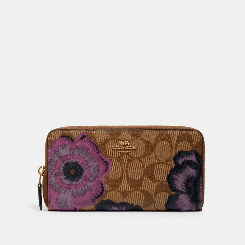 COACH 6657 Accordion Zip Wallet In Signature Canvas With Kaffe Fassett Print IM/KHAKI PURPLE MULTI