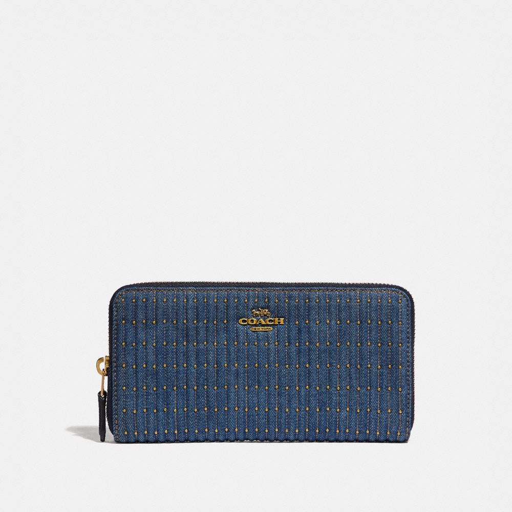 COACH 66595 Accordion Zip Wallet With Quilting And Rivets DENIM/BRASS