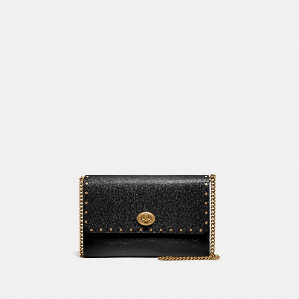 MARLOW TURNLOCK CHAIN CROSSBODY IN SIGNATURE LEATHER WITH RIVETS - B4/BLACK - COACH 66610