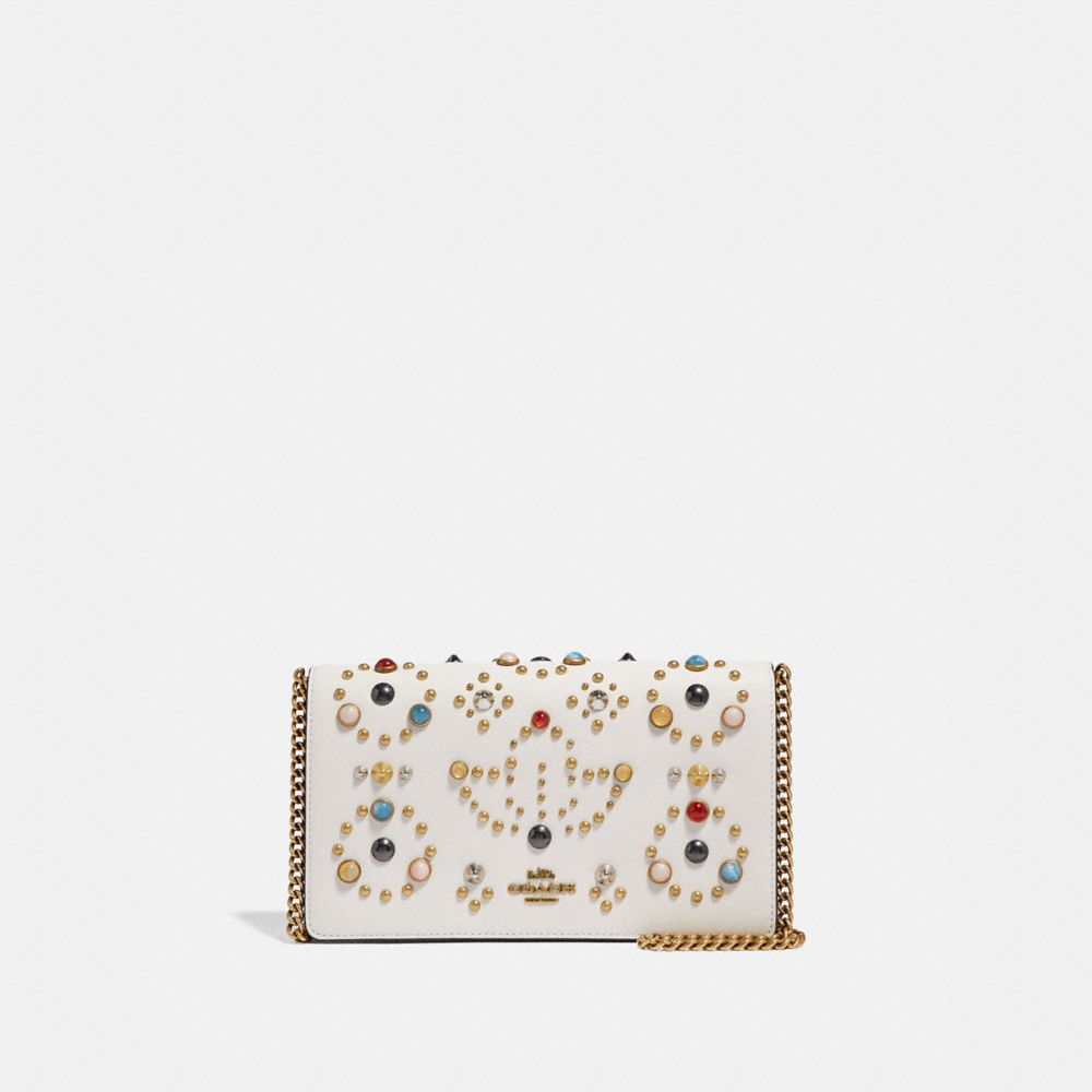 COACH CALLIE FOLDOVER CHAIN CLUTCH WITH RIVETS - CHALK/BRASS - 66624
