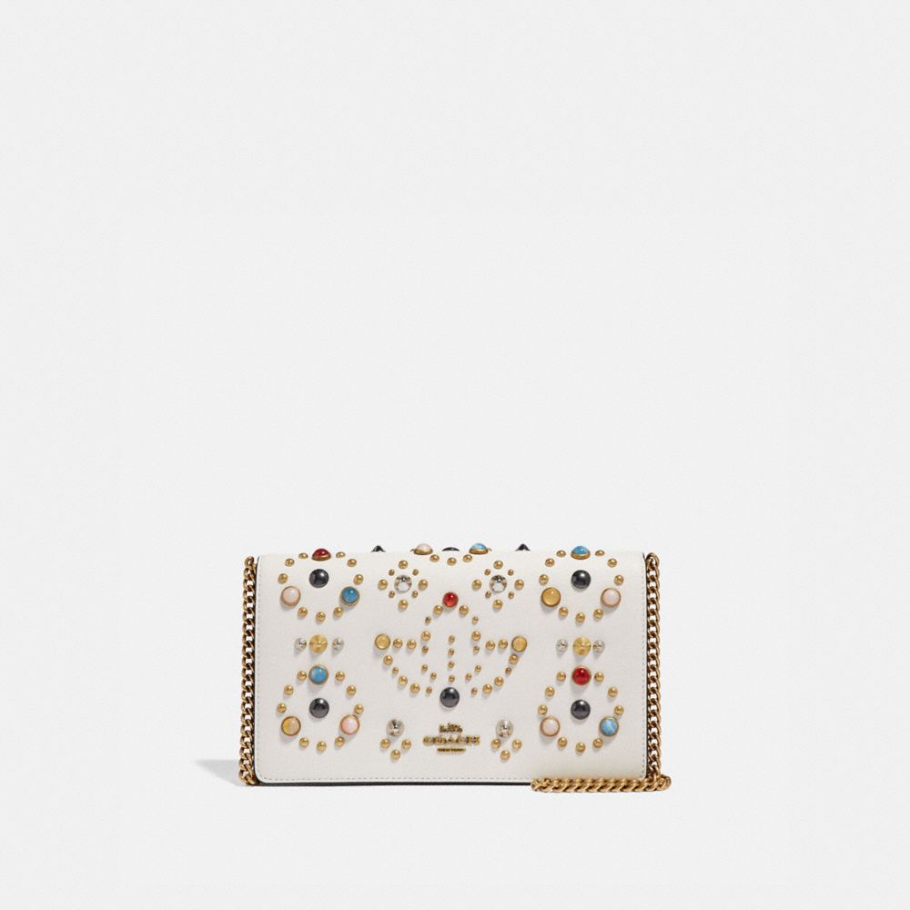 COACH 66624 CALLIE FOLDOVER CHAIN CLUTCH WITH RIVETS CHALK/BRASS