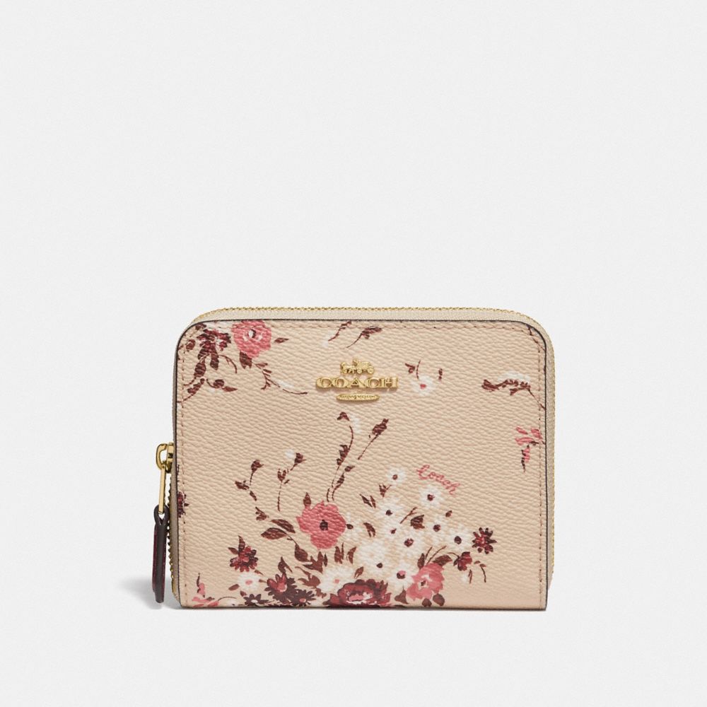 COACH 66634 SMALL ZIP AROUND WALLET WITH FLORAL BUNDLE PRINT GD/BEECHWOOD-FLORAL-BUNDLE