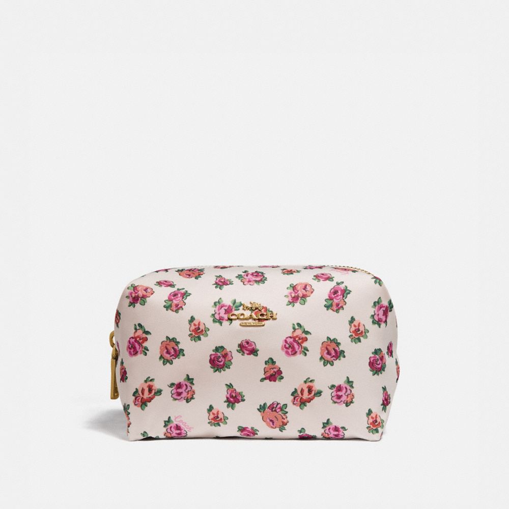 SMALL BOXY COSMETIC CASE WITH MINI VINTAGE ROSE PRINT - CHALK MINI VINTAGE ROSE/GOLD - COACH 66689