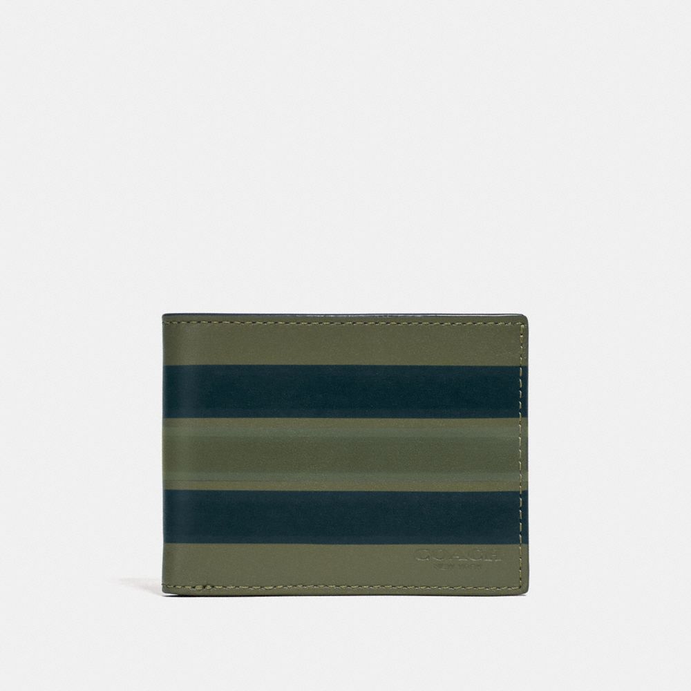 COACH 66769 Slim Billfold Wallet With Painted Varsity Stripe GLADE/BLACK/OLIVE