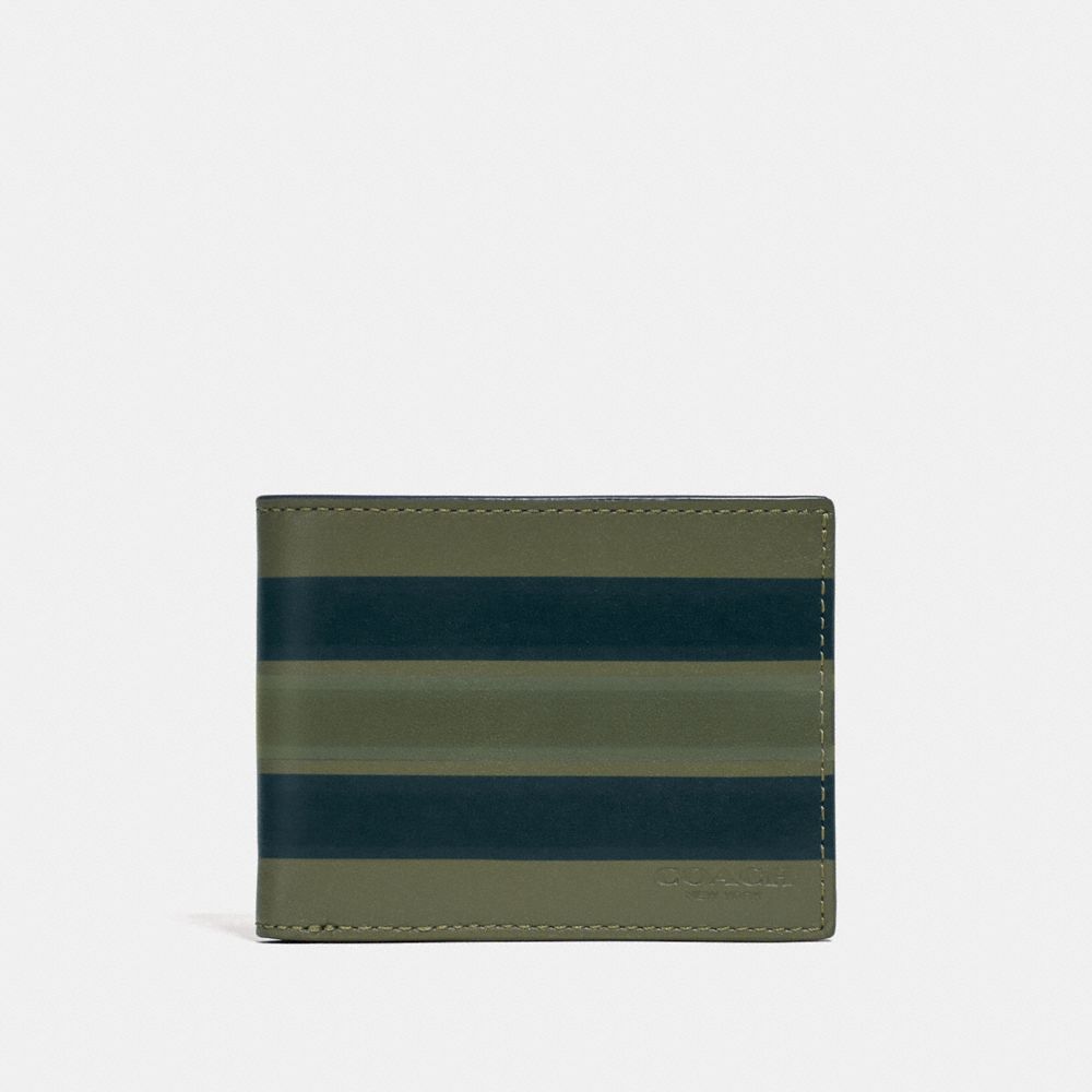 SLIM BILLFOLD WALLET WITH PAINTED VARSITY STRIPE - GLADE/BLACK/OLIVE - COACH 66769