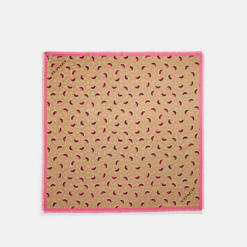 SIGNATURE WATERMELON PRINT SILK SQUARE SCARF - LIGHT KHAKI - COACH 667