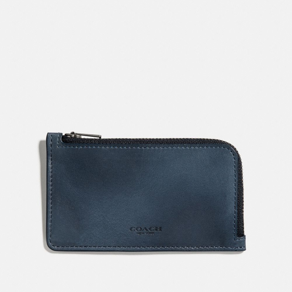 COACH L-ZIP CARD CASE - DENIM - 66848