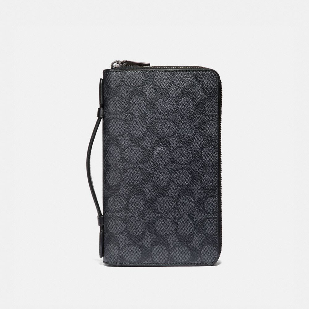 COACH DOUBLE ZIP TRAVEL ORGANIZER IN SIGNATURE CANVAS - CHARCOAL - 66857