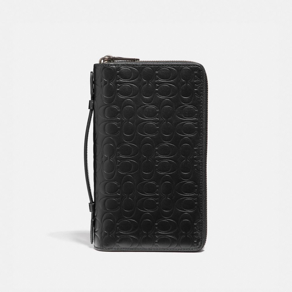 DOUBLE ZIP TRAVEL ORGANIZER IN SIGNATURE LEATHER - BLACK - COACH 66859